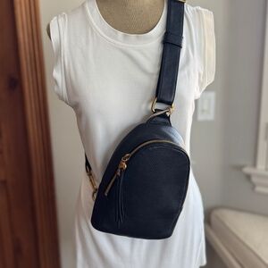 Fern Sling HOBO Black Pebble 100% Leather Crossbody w/Brass Hardware Adjustable